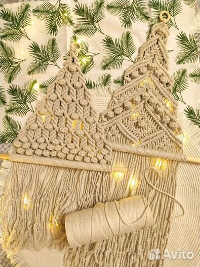 Елка новогодняя макраме на стену панно