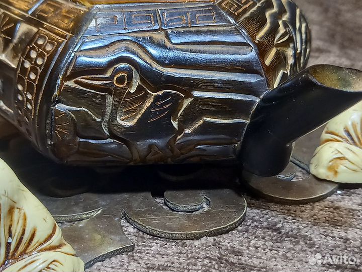 Старинный китайский чайник 19 в, резьба кость рог