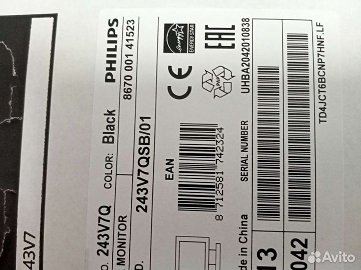 Новый Монитор Philips 243V7QSB (00/01) 23.8