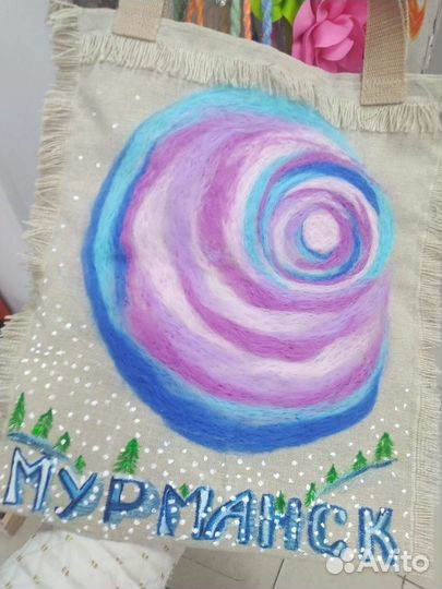 Шоппер ручная роспись, валяние