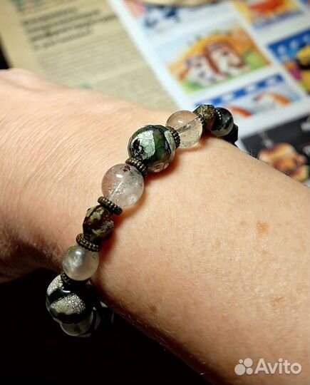 Браслет (агат, яшма, пренит)