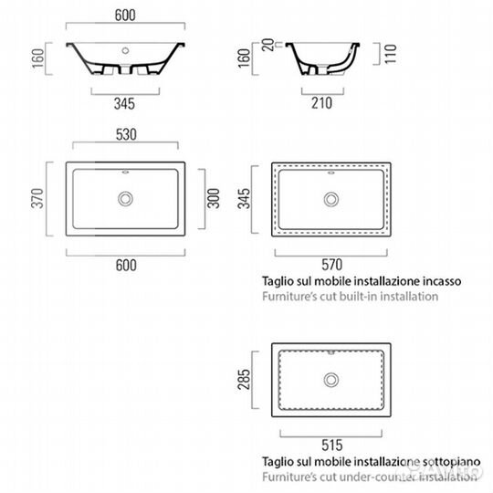 Раковина GSI Kube X 60 8953911 Белая