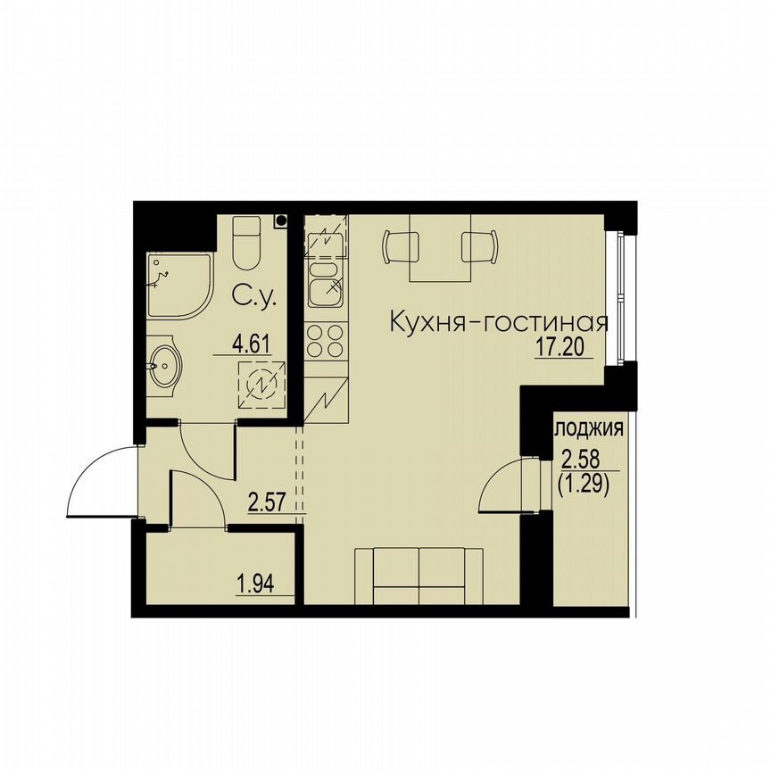 Квартира-студия, 27,6 м², 3/12 эт.