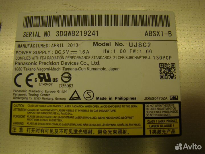 UJ8C2 DVD-RW привод ноутбука Sony SVF152C29V