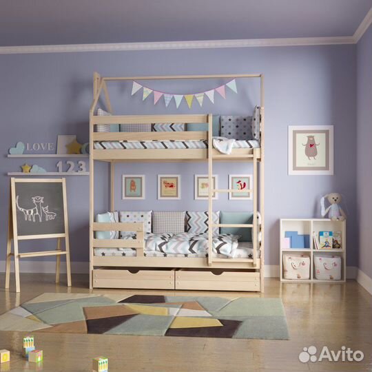 Детская кроватка двухярусная из массива дерева
