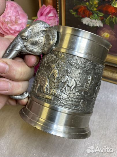 Винтажная пивная кружка олово слон Европа