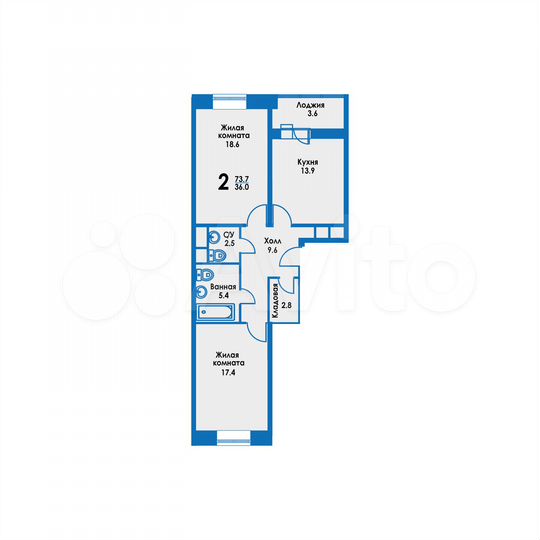 2-к. квартира, 69 м², 2/15 эт.