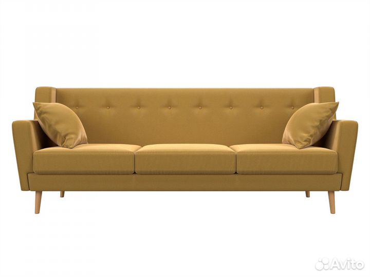 Диван кухонный прямой Брайтон 3, микровельвет, желтый