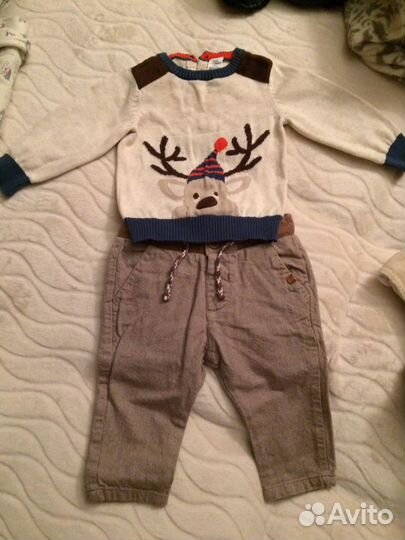 Джемпер новогодний + джинсы 3-6 мес