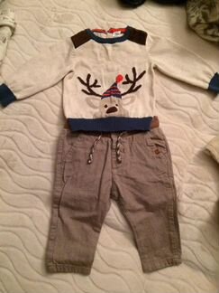 Джемпер новогодний + джинсы 3-6 мес
