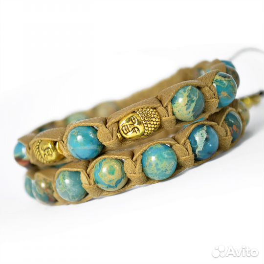 Сет браслетов шамбала из кожи с варисцитом