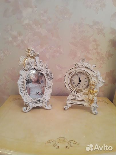 Часы и рамка для фото ретро Ангелы Путти