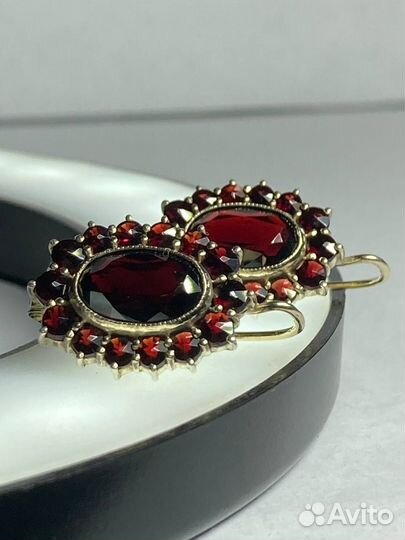 Винтажные серьги.Богемские гранаты. Серебро. Заяц