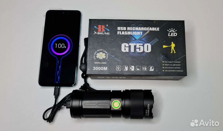 Фонарь сверхъяркий мощный белый лазер