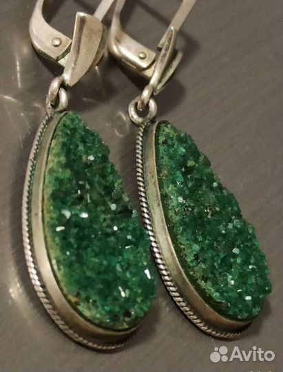 Серьги серебро с изумрудной щеткой