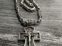 Серебряная цепь с молитвой,и крест