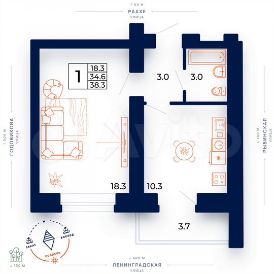 1-к. квартира, 38,3 м², 10/15 эт.
