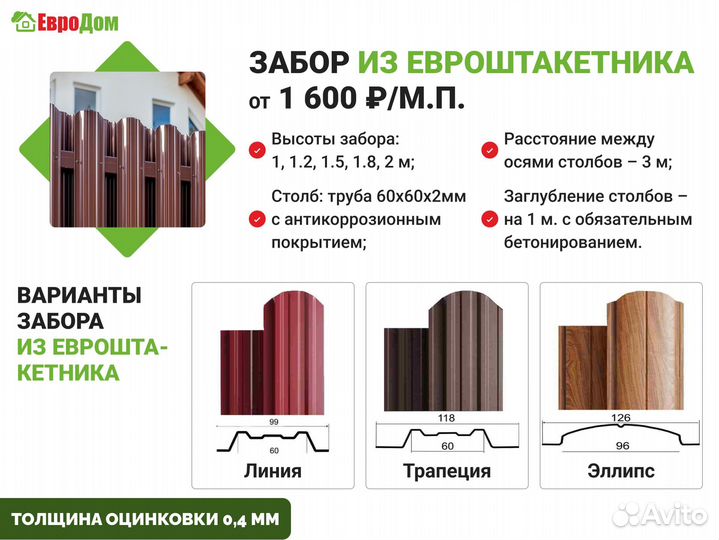 Забор профлист евроштакетник рабица