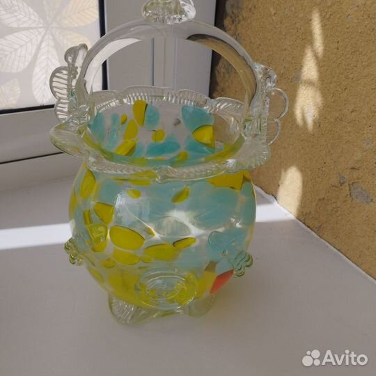 Конфетница цветное стекло СССР