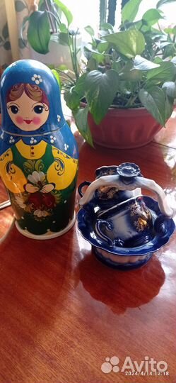 Матрешка ретро электро кофемолка и набор посуды