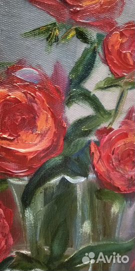 Картины с цветами Красные розы Цветы в вазе