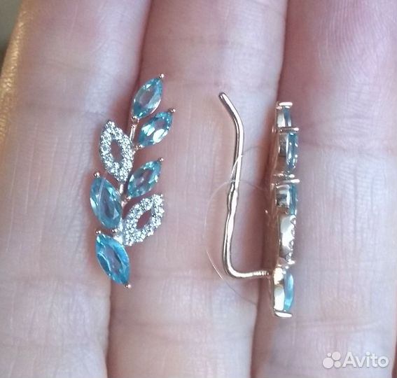 585 серьги каффы с топазами Новые 4189/гр
