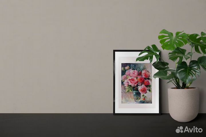 Картина маслом Букет Цветы Розы в вазе