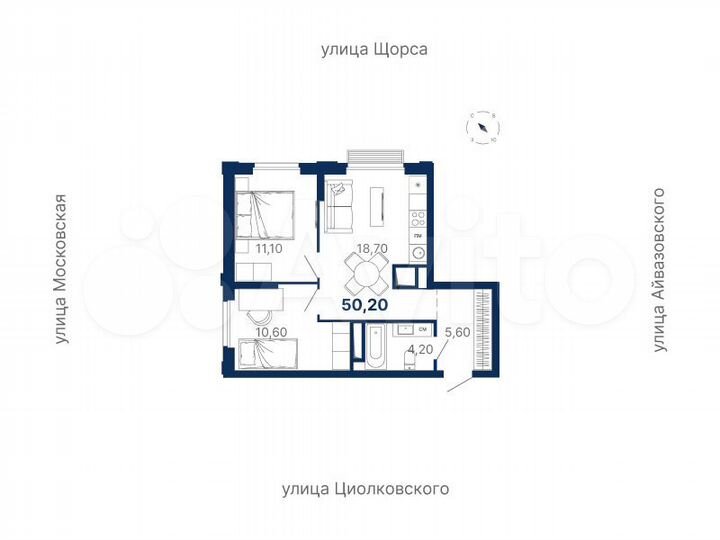 2-к. квартира, 50,2 м², 11/33 эт.