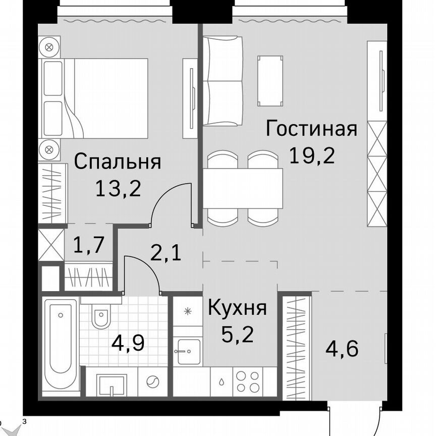 1-к. квартира, 50,9 м², 39/60 эт.