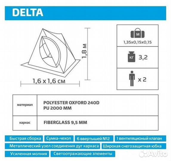 Палатка для рыбалки, двухскатная Helios delta