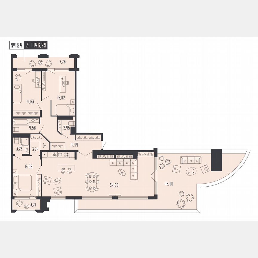 3-к. квартира, 146,3 м², 24/24 эт.
