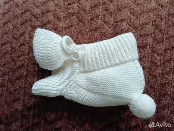 Шапка-шлем для новорождённого малыша зима вязаная