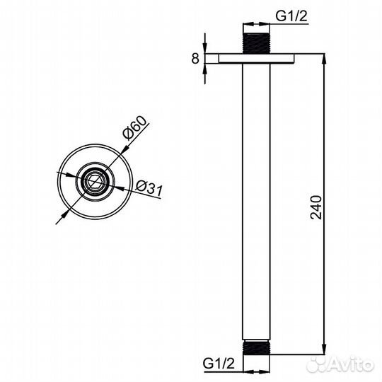 Кронштейн для верхнего душа Whitecross Y gunmetal Y1321GM Оружейная сталь