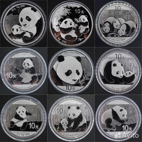 Панда Китай 10 юань, Серебро 999