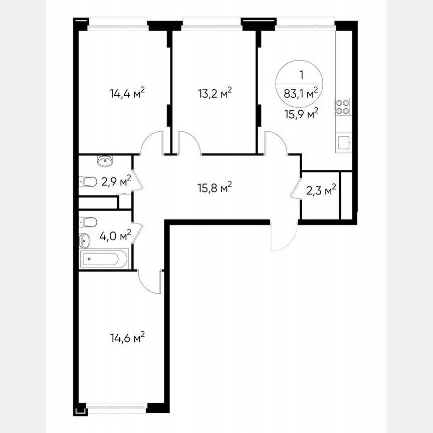 3-к. квартира, 83,1 м², 4/17 эт.