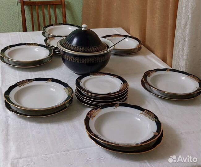 Супница Echt Kobalt и набор тарелок 24 шт Дулево