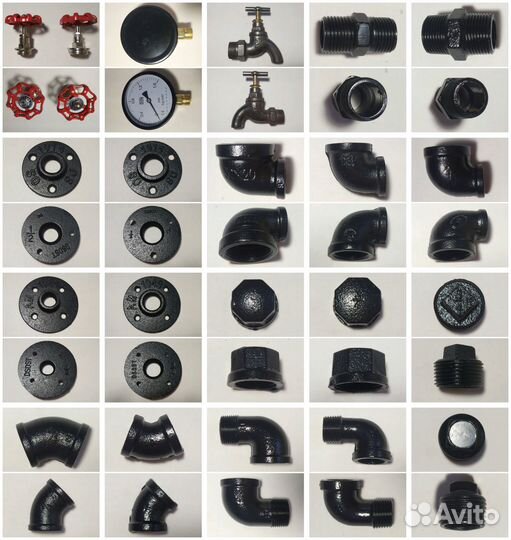 Фитинги резьбовые чугунные (черные) для лофт