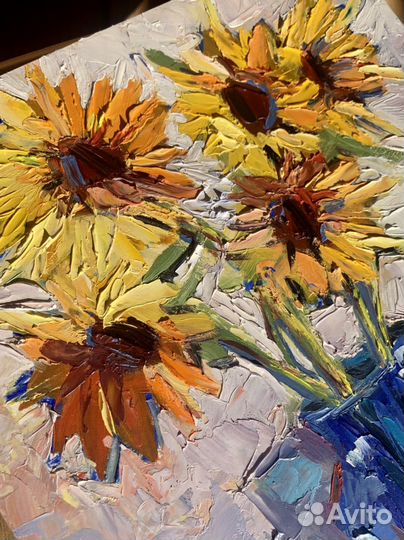 Букет подсолнухов, масло. Этюд