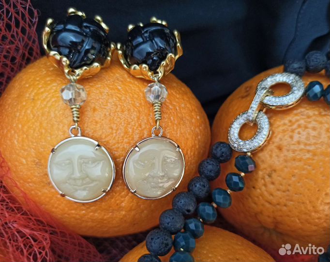 Сет: чокер с бусинами из лавы + серьги