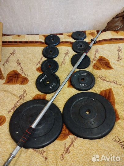 Штанга, стойка, скамейка, турник