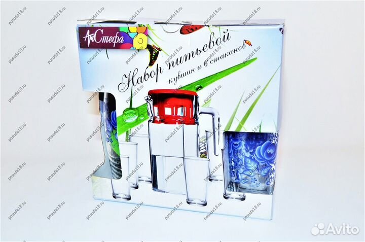 Набор для воды /1,2л+6 стаканов/ гжель/пс