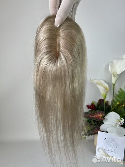 Накладка из натуральных волос теплый блонд 30 см