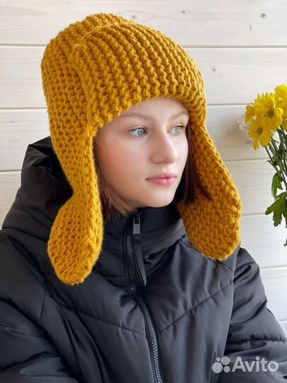 Шапка ушанка вязаная