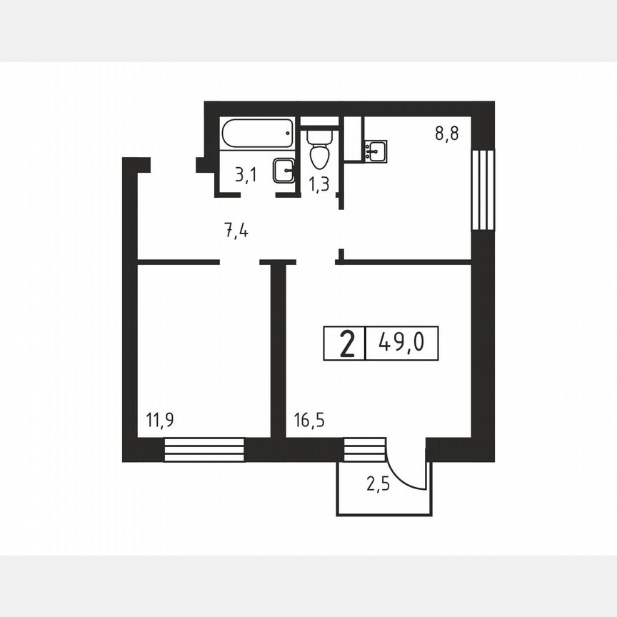 2-к. квартира, 49 м², 2/3 эт.