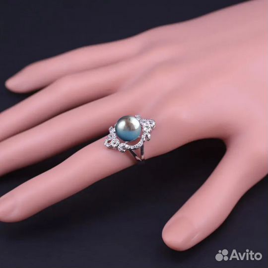 Комплект украшений с серым переливчатым жемчугом