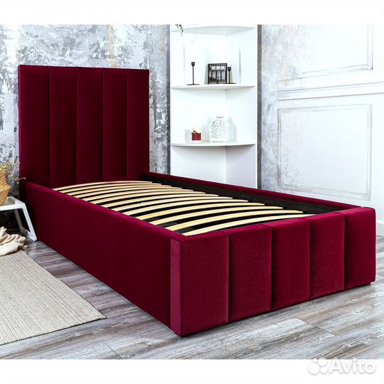 Кровать 90х200 Богема велюр бордо