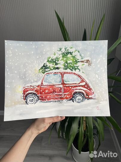 Картина акварелью новогодняя