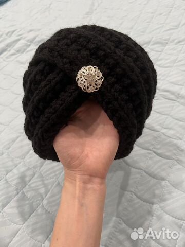 Шапка женская вязаная ручная работа черная чалма