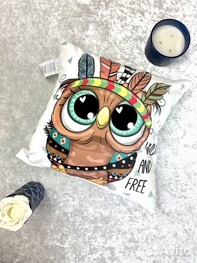 Бархатная декоративная подушка Сова 40*40