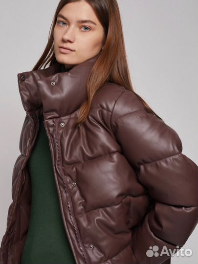 Пуховик экокожа женский 44 46 48 оверсайз
